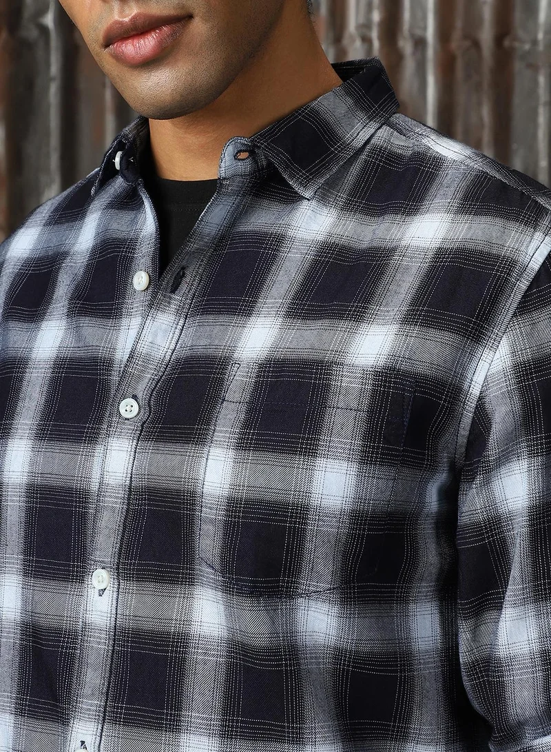 HIGH STAR Men's Multicoloured 100% Cotton Checkered Button Down Shirt