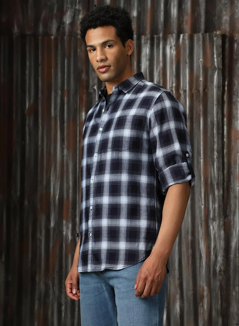 هاي ستار Men's Multicoloured 100% Cotton Checkered Button Down Shirt
