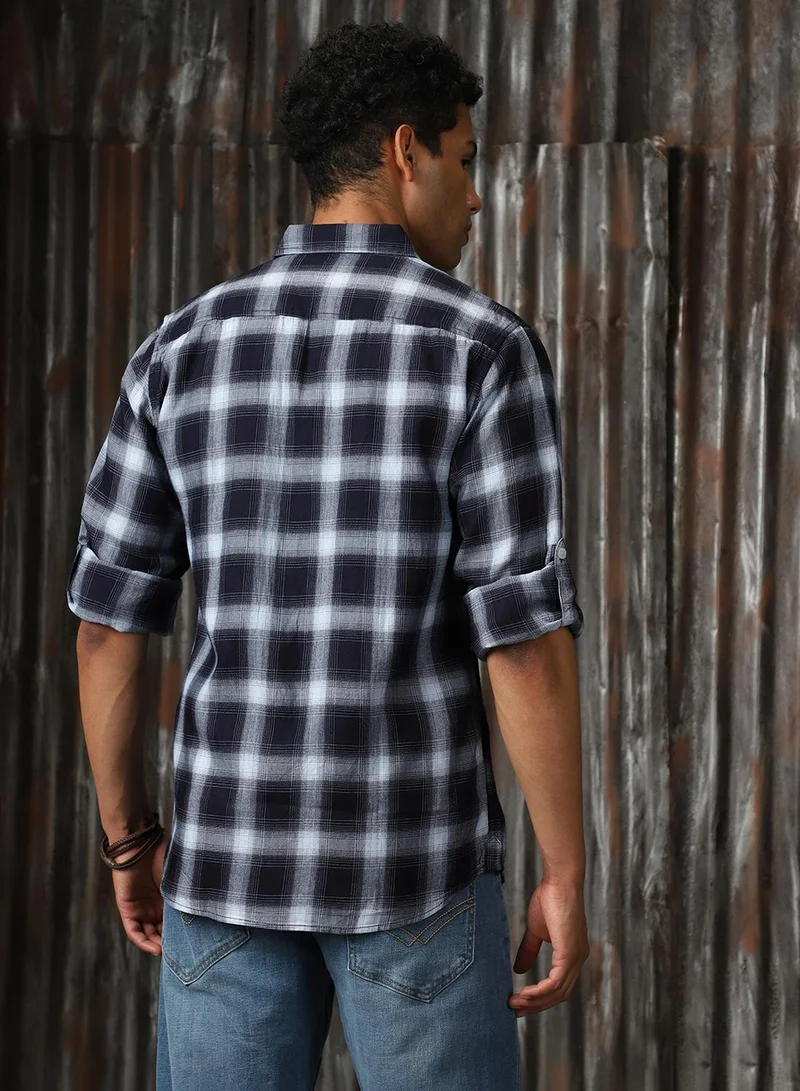 HIGH STAR Men's Multicoloured 100% Cotton Checkered Button Down Shirt
