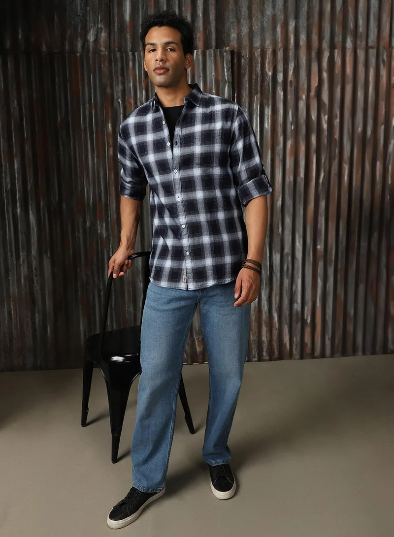 HIGH STAR Men's Multicoloured 100% Cotton Checkered Button Down Shirt