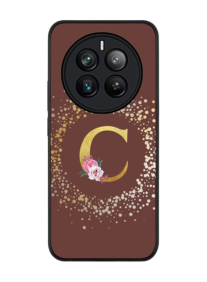 Stylizedd Rugged Black edge case for Realme 12 Pro / Realme 12 Pro Plus 5G, Slim fit Custom Monogram Initial Letter Floral Pattern Alphabet-C (Brown ) - Image 1