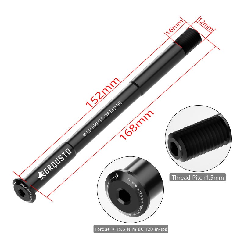 Generic GRQUSTO 1.5mm Thread Pitch Front Rear Thru Axles for Road Mountain Bicyle Suspension Forks Rigid Forks and Bike Rear Frame, 6061 Aluminium Alloy Boost Through Axle: 12mm x 168mm  - Image 2
