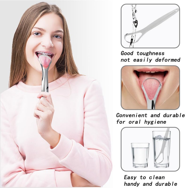 TRKETK 4 Pezzi Tongue Scraper, Tongue Cleaner U Shape Tongue Scraper Stainless Steel Tongue Cleaning Scraper Tongue Scrape, Removes Bad Breath Fresh Breath - Image 3