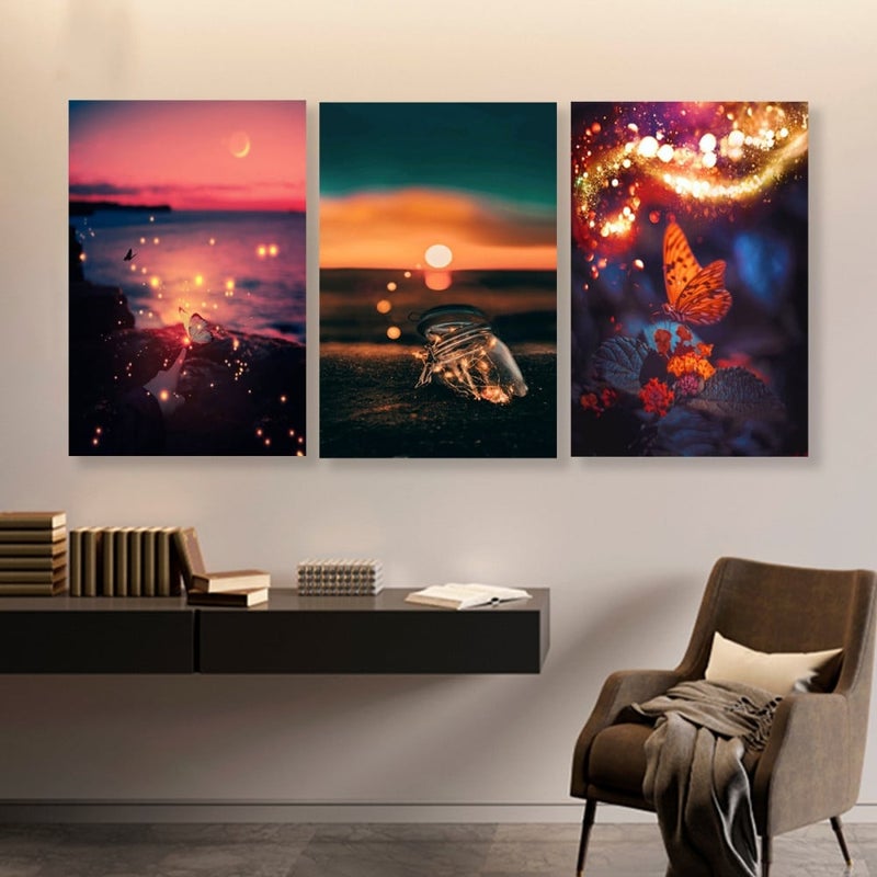 Marktna Three modern-designed canvas panels with a hollow frame, measuring (120×60), three pieces - Image 1