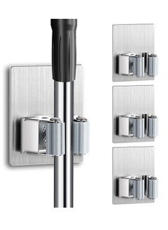 Excefore Mop Broom Holder, 3PCS Wall Mounted Clip Grippers, Self-Adhesive No Drilling Racks, Anti-Slip Utility Hooks for Home, Bathroom, Kitchen, Garden, Garage (Silver)  - Image 1