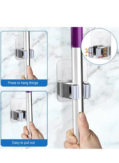 Excefore Mop Broom Holder, 3PCS Wall Mounted Clip Grippers, Self-Adhesive No Drilling Racks, Anti-Slip Utility Hooks for Home, Bathroom, Kitchen, Garden, Garage (Silver)  - Image 2
