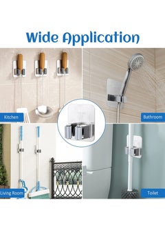 Excefore Mop Broom Holder, 3PCS Wall Mounted Clip Grippers, Self-Adhesive No Drilling Racks, Anti-Slip Utility Hooks for Home, Bathroom, Kitchen, Garden, Garage (Silver)  - Image 4