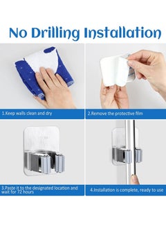 Excefore Mop Broom Holder, 3PCS Wall Mounted Clip Grippers, Self-Adhesive No Drilling Racks, Anti-Slip Utility Hooks for Home, Bathroom, Kitchen, Garden, Garage (Silver)  - Image 3
