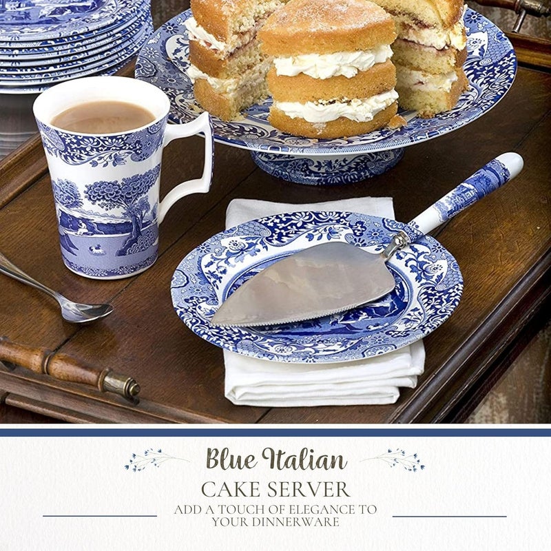 Spode Portmeirion Home & Gifts Blue & White Slice-Cake Server, 25cm - Image 2