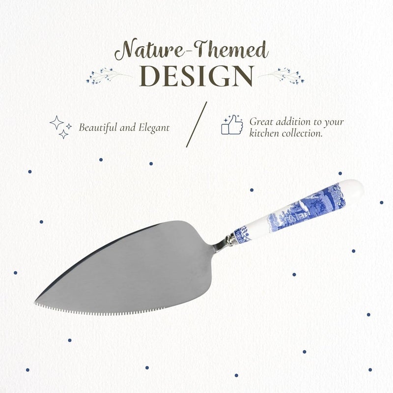 Spode Portmeirion Home & Gifts Blue & White Slice-Cake Server, 25cm - Image 3
