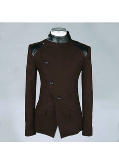 1 x 5 pcs Mens Mid-Century Wool Blend Tailored Steam Punk Asymmetrical Jacket Dark brown