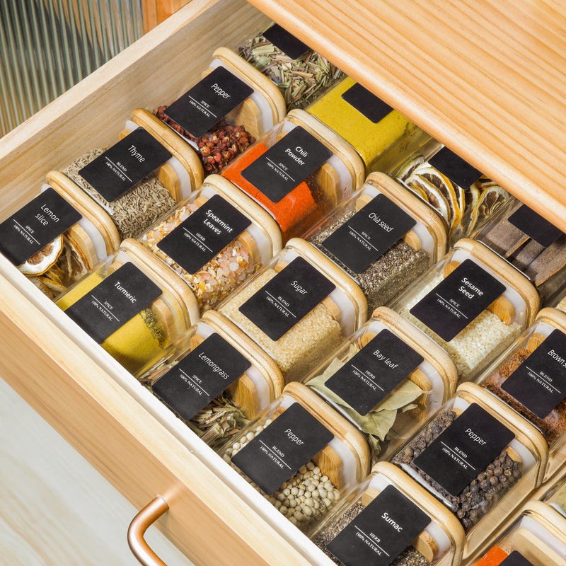 ComSaf 16Pcs Glass Spice Jars with Bamboo Lid  4oz Airtight Square Spice Containers with 275 Black Lables  Empty Seasoning Jars for Spice Salt Sugar - Image 5