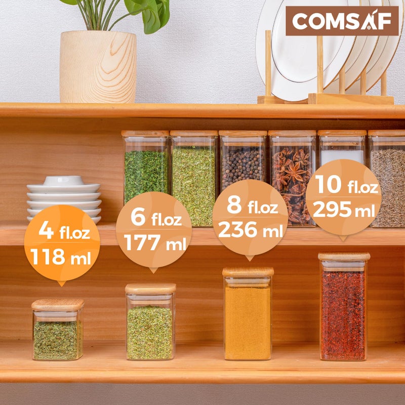 ComSaf 16Pcs Glass Spice Jars with Bamboo Lid  4oz Airtight Square Spice Containers with 275 Black Lables  Empty Seasoning Jars for Spice Salt Sugar - Image 4