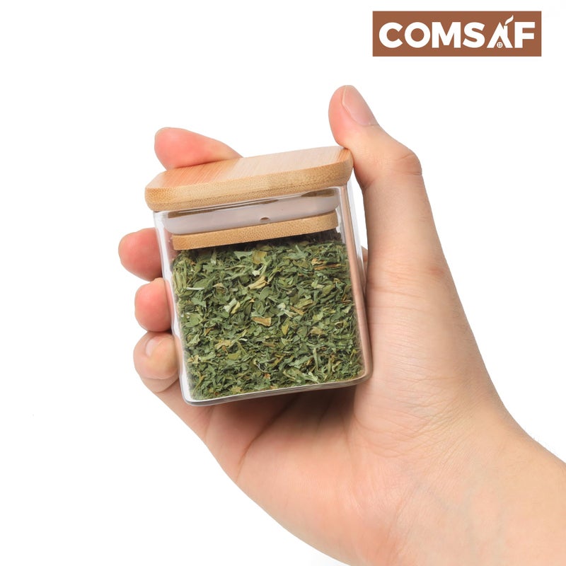 ComSaf 16Pcs Glass Spice Jars with Bamboo Lid  4oz Airtight Square Spice Containers with 275 Black Lables  Empty Seasoning Jars for Spice Salt Sugar - Image 2