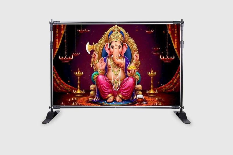 Backdropon تصميم غانيشجي لتزيين البوجا خاصة لمهرجان غانيشا ستارة خلفية تقليدية/قماش للمهرجان بحجم 5 أقدام ارتفاع و8 أقدام عرض (5 * 8) - Image 2