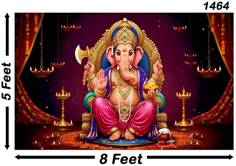 Backdropon تصميم غانيشجي لتزيين البوجا خاصة لمهرجان غانيشا ستارة خلفية تقليدية/قماش للمهرجان بحجم 5 أقدام ارتفاع و8 أقدام عرض (5 * 8) - Image 3