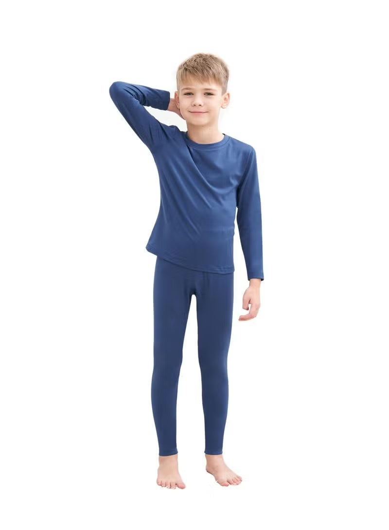 أطقم ملابس داخلية حرارية للأطفال بألوان سادة، قطع علوية وسفلية ناعمة، أطقم ملابس نوم ناعمة للأطفال - Image 1