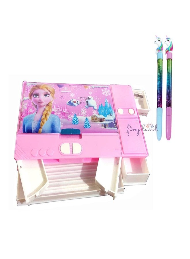 JOY LAND JOYLAND Combo 1 Jumbo Magnet Pencil Box 2 Pcs Glitter Geometry Box for Girls, Double Sided Stationary Box for Girls Plastic Pencil Box Birthday Return Gifts for Kids ND30 (Random Design) (Purple) - Image 2