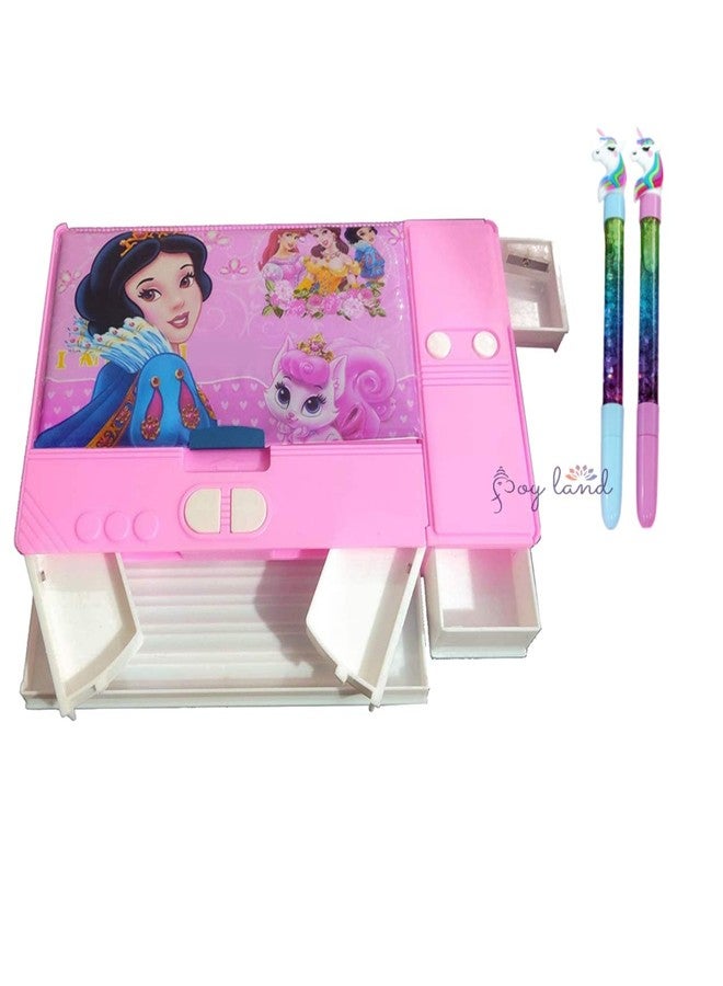JOY LAND JOYLAND Combo 1 Jumbo Magnet Pencil Box 2 Pcs Glitter Geometry Box for Girls, Double Sided Stationary Box for Girls Plastic Pencil Box Birthday Return Gifts for Kids ND30 (Random Design) (Purple) - Image 1
