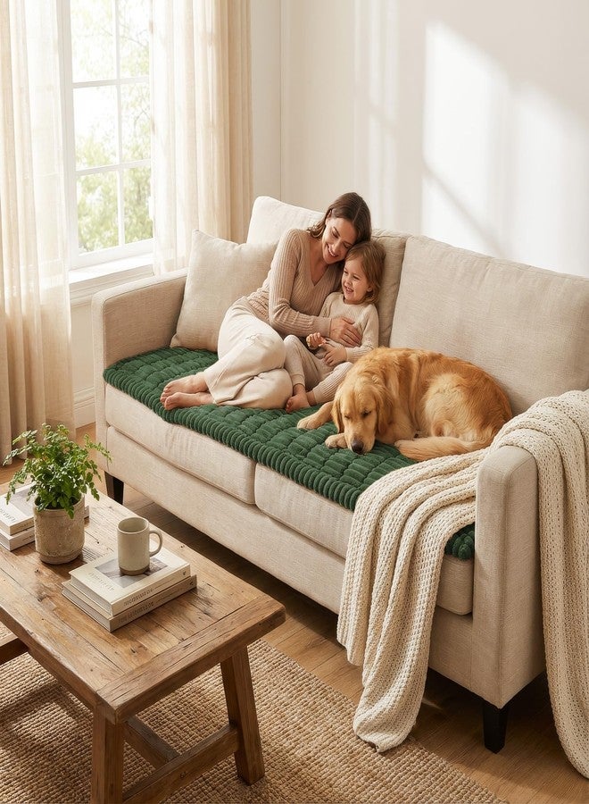 smiry غطاء أريكة سميري للكلاب، قابل للغسل، مانع للانزلاق، غطاء أريكة ناعم للحيوانات الأليفة، مناسب لأرائك بثلاث وسائد، غطاء أريكة سميك وناعم لحماية الوسائد (أخضر داكن، 27.6 بوصة × 47 بوصة). - Image 5