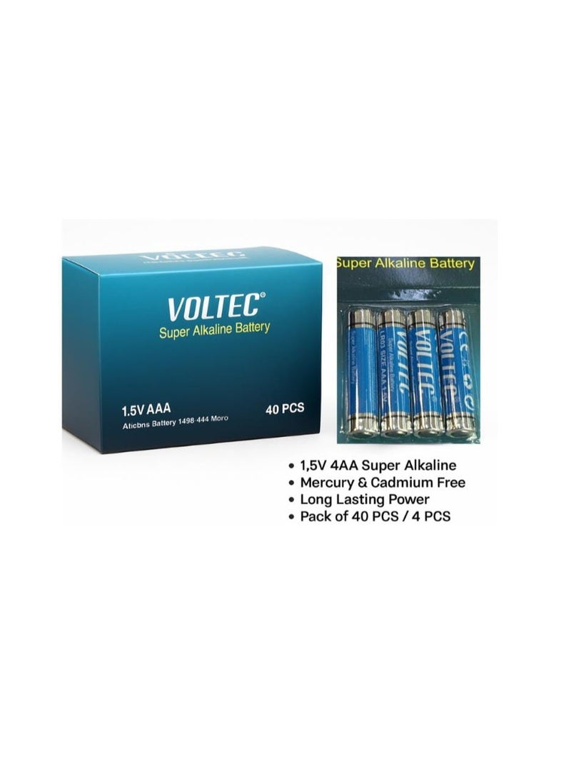 VOLTEC Super Alkaline AAA Batteries LR03 1.5V – Bulk Pack of 40 – Long Lasting, Leak-Proof, Mercury & Cadmium Free - Image 1