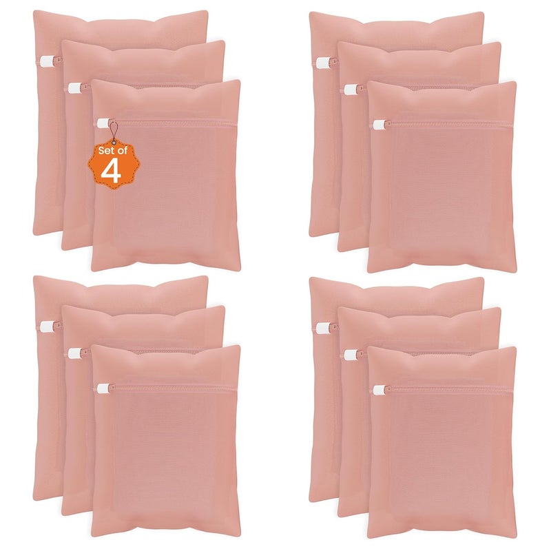 Kuber Industries Set of 12 Polyester Mesh Laundry Bag with Zip Reusable Washing Bags for Washing Machine Ideal for Delicate Fabrics Lingerie Shoes Protection YZ2PNK Peach - Image 1