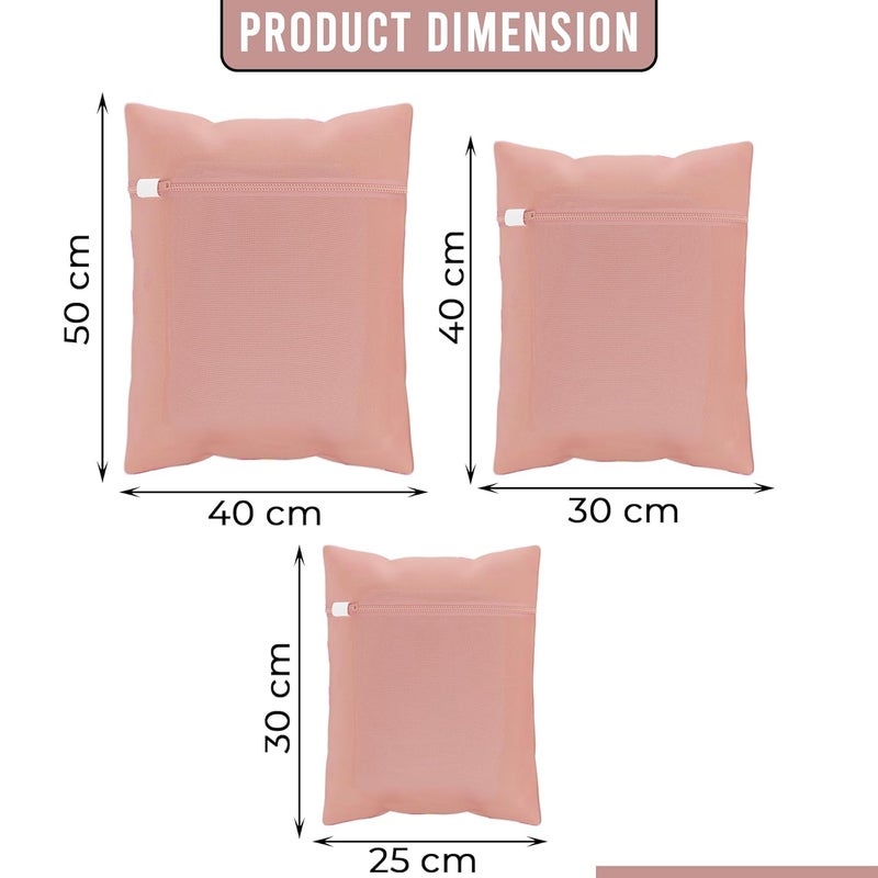 Kuber Industries Set of 12 Polyester Mesh Laundry Bag with Zip Reusable Washing Bags for Washing Machine Ideal for Delicate Fabrics Lingerie Shoes Protection YZ2PNK Peach - Image 3
