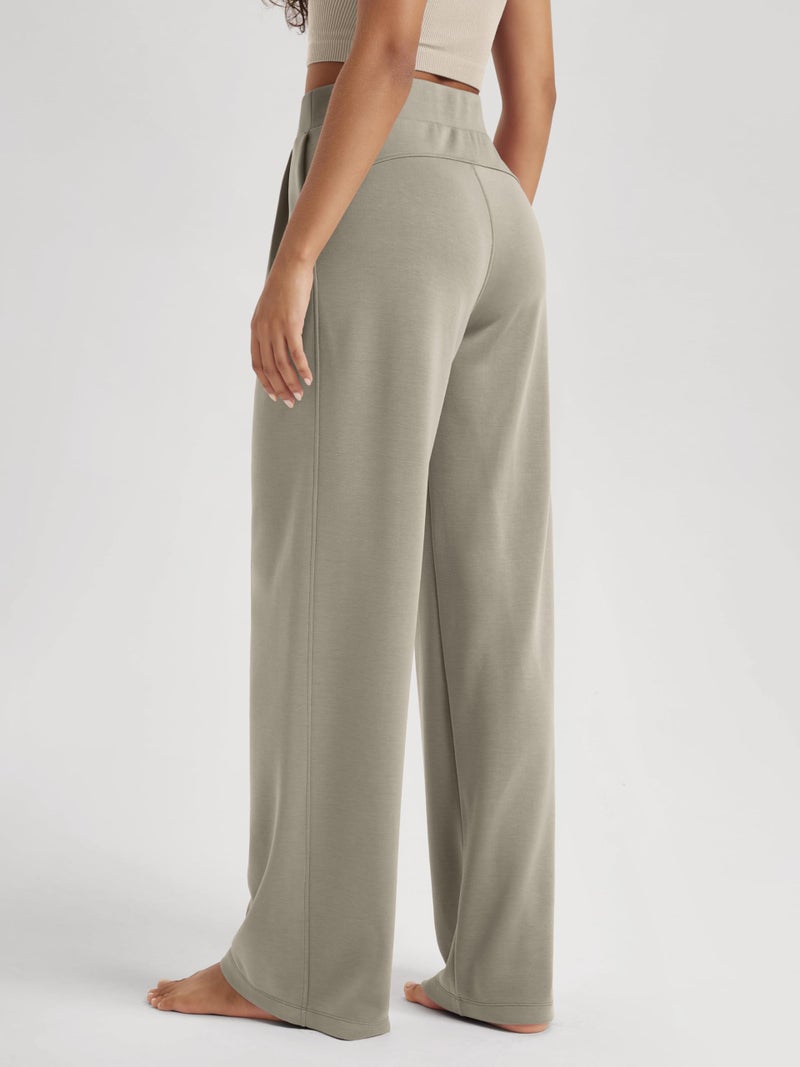ODODOS Modal Soft Wide Leg Pants for Women High Waist Casual Relaxed Pants with Pockets, 27" Inseam, Khaki, Medium - Image 3