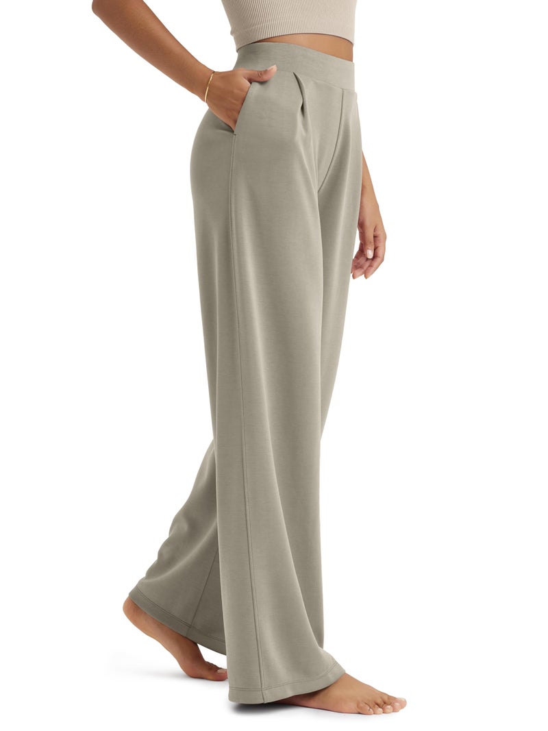 ODODOS Modal Soft Wide Leg Pants for Women High Waist Casual Relaxed Pants with Pockets, 27" Inseam, Khaki, Medium - Image 1