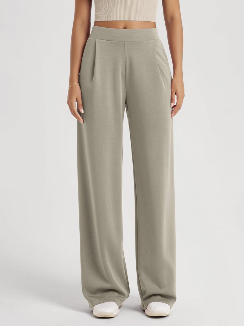 ODODOS Modal Soft Wide Leg Pants for Women High Waist Casual Relaxed Pants with Pockets, 27" Inseam, Khaki, Medium - Image 2