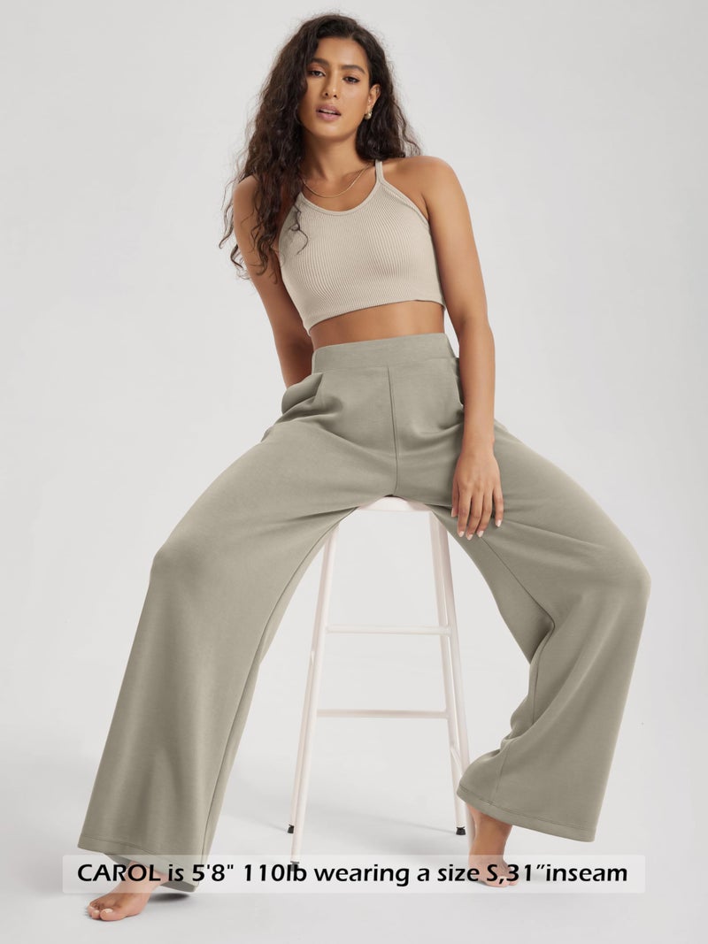 ODODOS Modal Soft Wide Leg Pants for Women High Waist Casual Relaxed Pants with Pockets, 27" Inseam, Khaki, Medium - Image 4