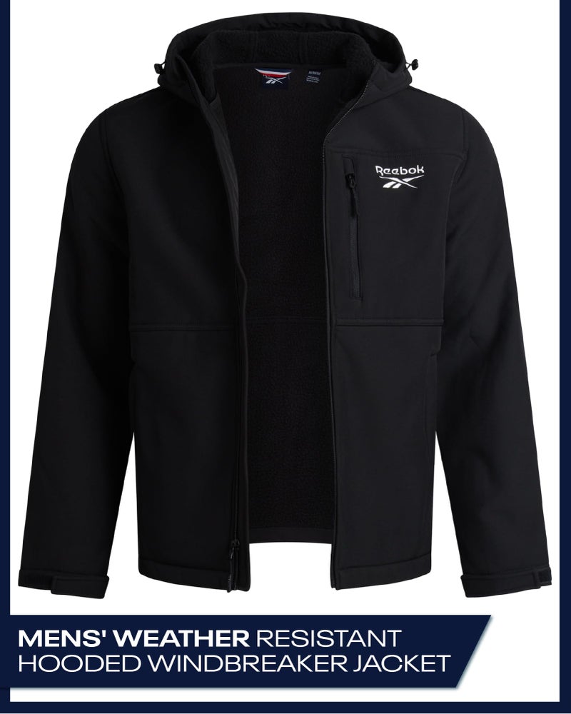 Reebok Mens Jacket - Water Resistant Zip Up Sherpa Fleece Lined Softshell Mens Lightweight Jacket - Winter Jackets for Men, Size Medium, Black Ink - Image 3