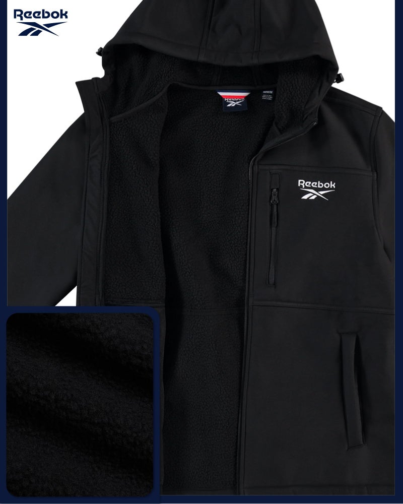 Reebok Mens Jacket - Water Resistant Zip Up Sherpa Fleece Lined Softshell Mens Lightweight Jacket - Winter Jackets for Men, Size Medium, Black Ink - Image 2