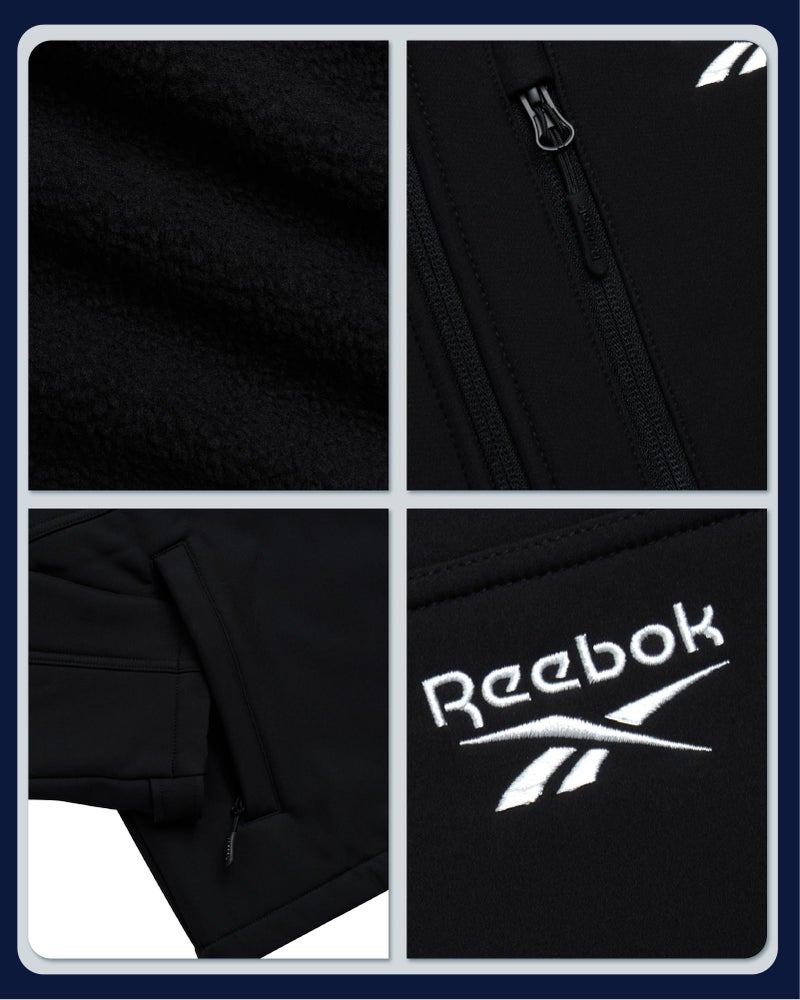 Reebok Mens Jacket - Water Resistant Zip Up Sherpa Fleece Lined Softshell Mens Lightweight Jacket - Winter Jackets for Men, Size Medium, Black Ink - Image 4