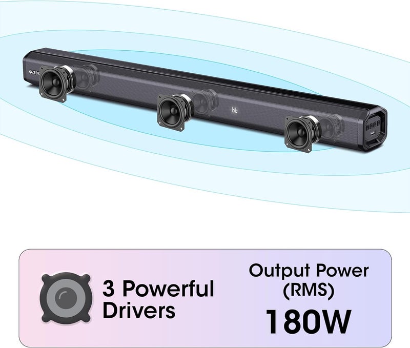 ZEBRONICS ZEB-JUKE BAR 7400 PRO 5.1 قناة شريط صوتي مع 6.5 "subwoofer ، 180W RMS ، الأقمار الصناعية الخلفية المزدوجة ، HDMI (ARC) ، البصرية في ، AUX ، BT v5.0 ، USB في ، التحكم عن بعد ، شاشة LED وتثبيت الجدار (أسود) - Image 4
