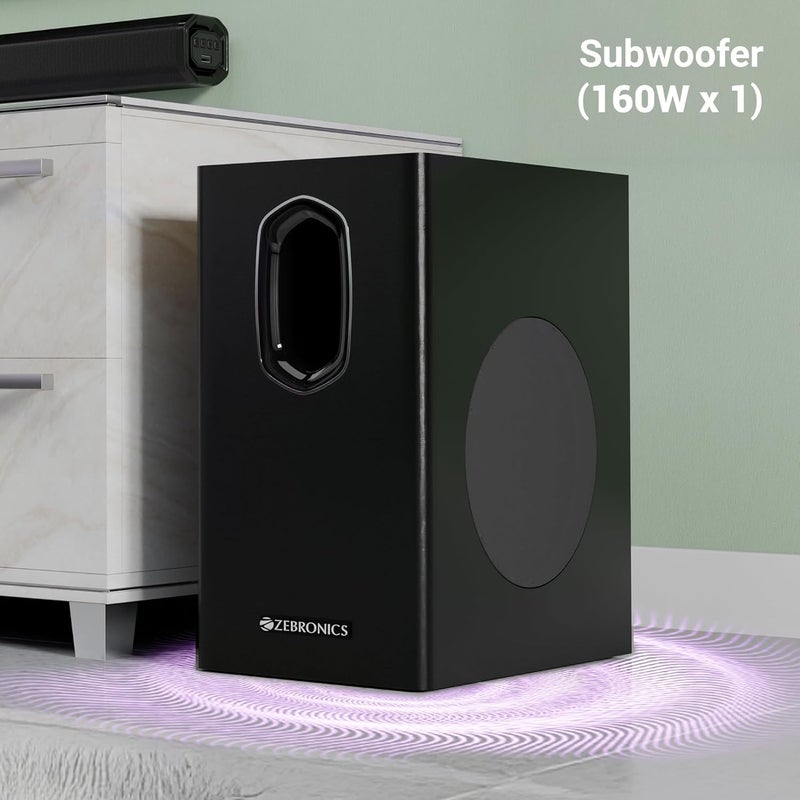 ZEBRONICS ZEB-JUKE BAR 7400 PRO 5.1 قناة شريط صوتي مع 6.5 "subwoofer ، 180W RMS ، الأقمار الصناعية الخلفية المزدوجة ، HDMI (ARC) ، البصرية في ، AUX ، BT v5.0 ، USB في ، التحكم عن بعد ، شاشة LED وتثبيت الجدار (أسود) - Image 2