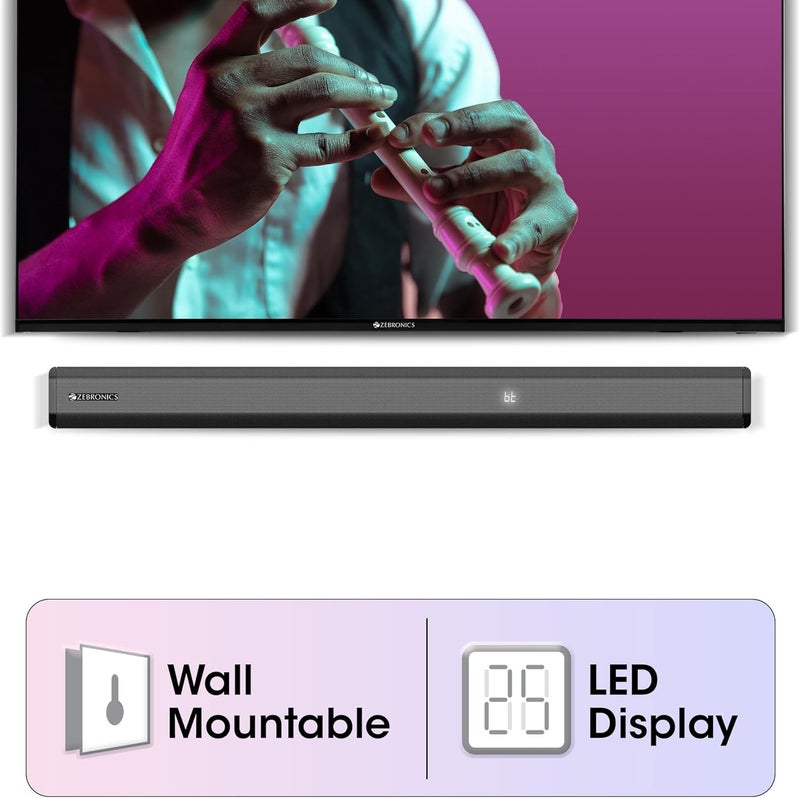 ZEBRONICS ZEB-JUKE BAR 7400 PRO 5.1 قناة شريط صوتي مع 6.5 "subwoofer ، 180W RMS ، الأقمار الصناعية الخلفية المزدوجة ، HDMI (ARC) ، البصرية في ، AUX ، BT v5.0 ، USB في ، التحكم عن بعد ، شاشة LED وتثبيت الجدار (أسود) - Image 5