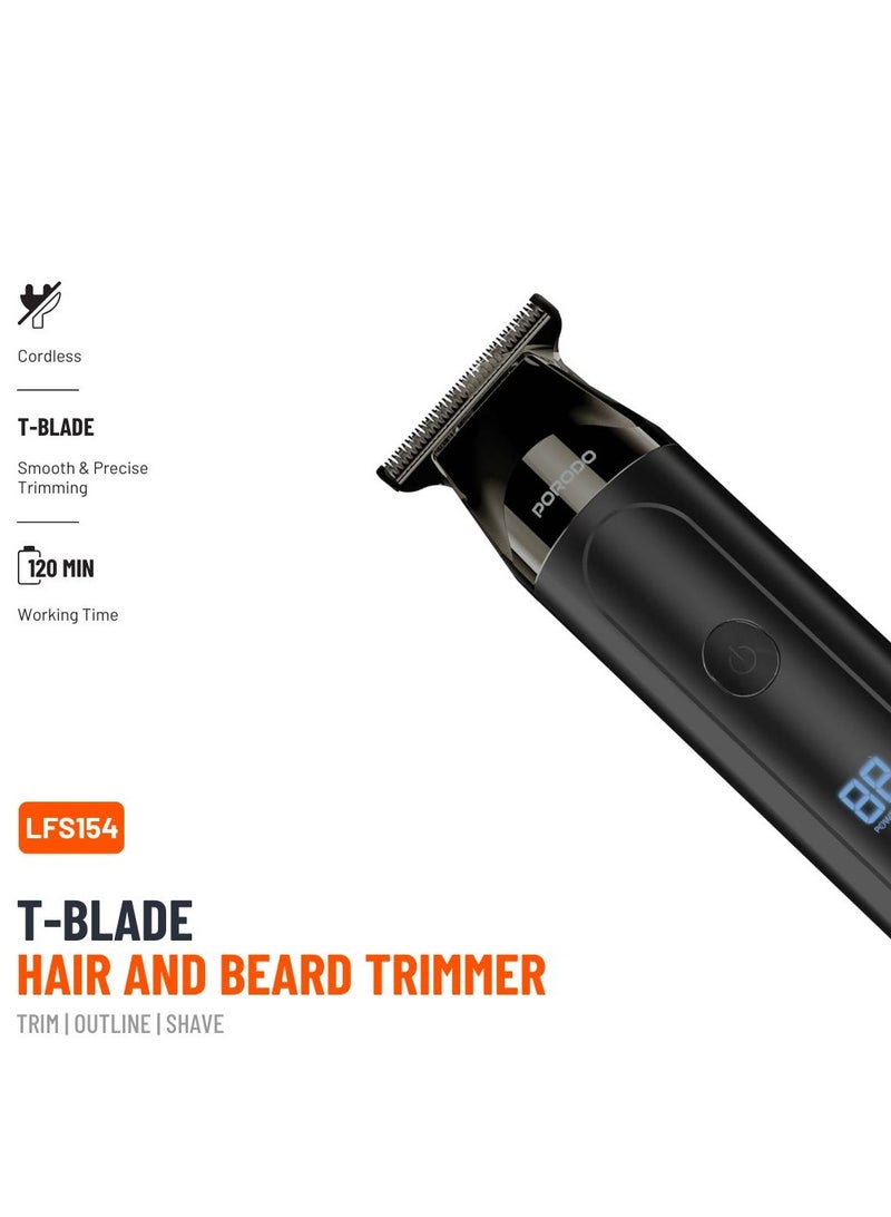 porodo T-Blade Hair and Beard Trimmer /  Cordless Operation / Adjustable Blade Sizes, Smooth & Precise Trimming / Beard Shaver, Hair Clippers / Trim, Outline, and Shave Rechargeable Hair & Beard Trimmer - Black - Image 2