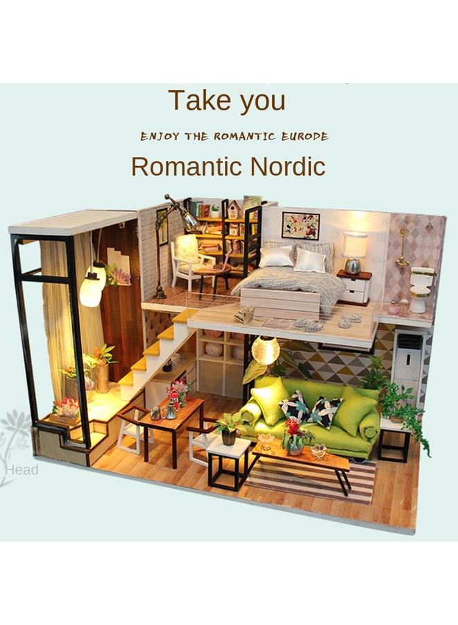 Bluejw Hongda DIY Cabin Modern Simple Style Handmade Wooden Assembled Model Doll House Takes You To Romantic Nordic - Image 2