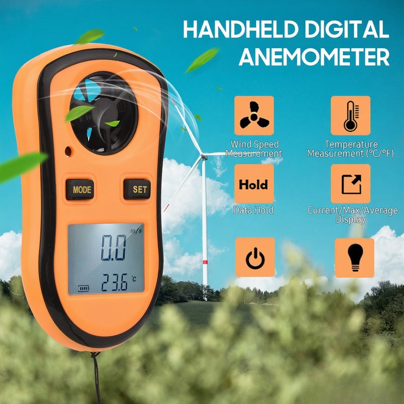 مقياس سرعة الريح الرقمي المحمول GM8908 | جهاز قياس سرعة الهواء ودرجة الحرارة مع شاشة LCD مضاءة وتحسيس برودة الريح للتصوير والركوب على الأمواج والبحرية - Image 5