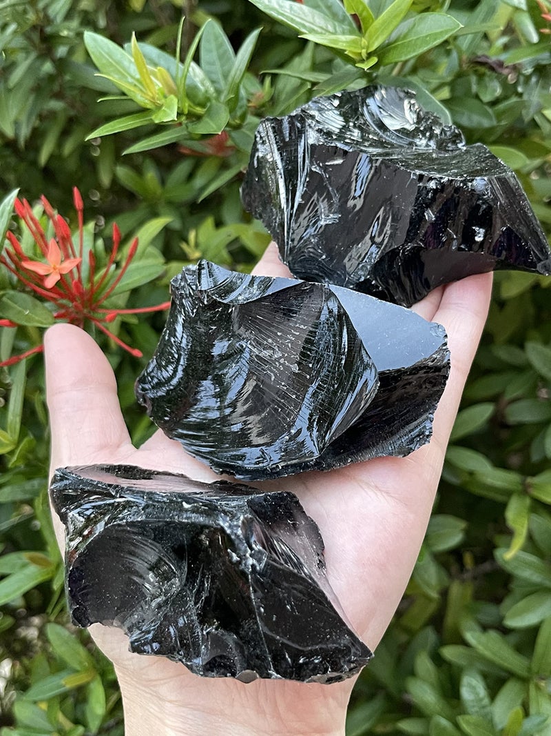 GAF TREASURES Extra Large Black Obsidian Rough Stones, 3-10" Natural Black Obsidian, Raw Black Obsidian Rock (0.3-0.5 lb) - Image 5
