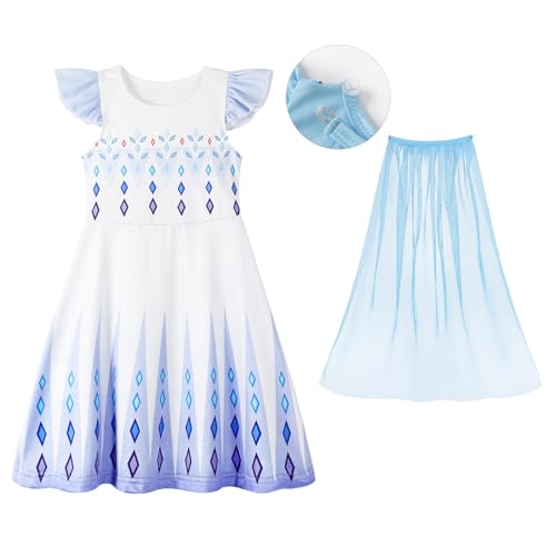 WonderBabe Girls Princess Dress Costume Kids Christmas Birthday Party Dress Up for Toddler Toddler Short Sleeve White Fancy Outfit size 7-8t - Image 4