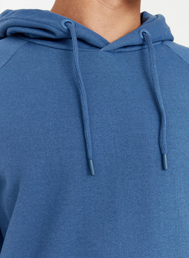 trendyol Navy Blue Oversize/Wide Cut Hooded Fleece Inside/Warm Sweatshirt - Image 4