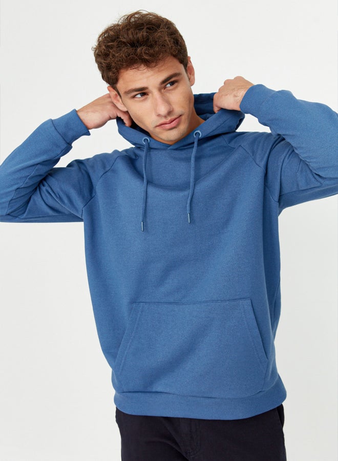 trendyol Navy Blue Oversize/Wide Cut Hooded Fleece Inside/Warm Sweatshirt - Image 3