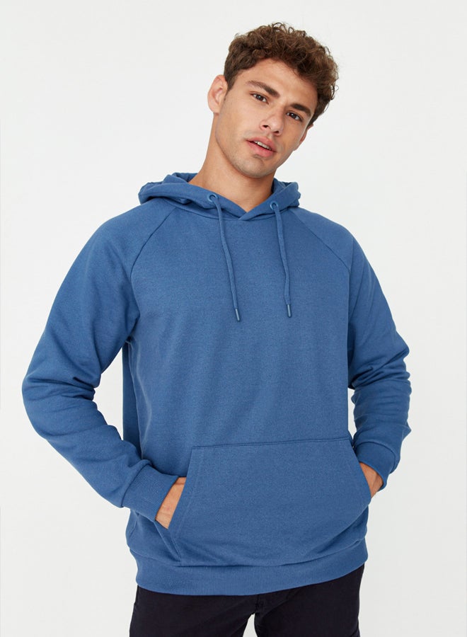 trendyol Navy Blue Oversize/Wide Cut Hooded Fleece Inside/Warm Sweatshirt - Image 2