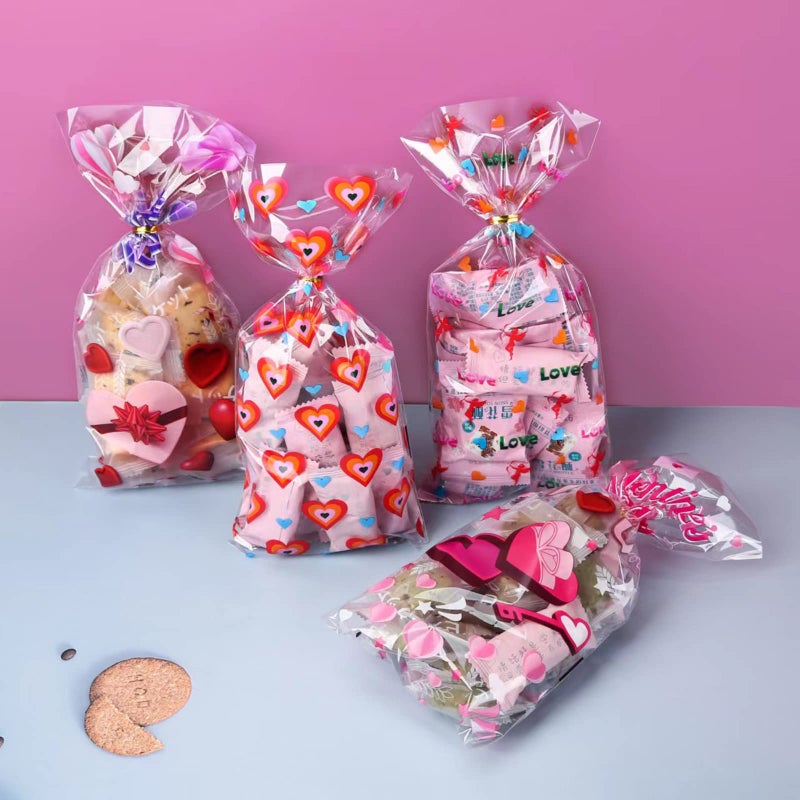 JQAQJU 100PCS Valentines Treat Bags with Valentine Cards for Valentines Day Cellophane Gift Bags for Goodie Candy Class Party Favors with 30 Gift Tags & 100 PCS Twist Ties - Image 3
