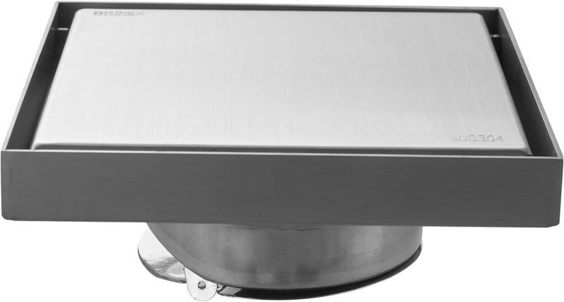 BRIMIX Stainless Steel 304 Floor Drain Bathroom Anti-Odor Shower Drain Invisible Drainer with Removable Tile Insert Grate 15 * 15 Cm Brushed - Image 1
