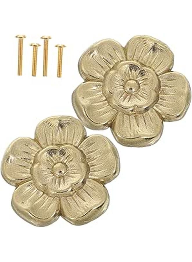 Vintage Brass Flower Cabinet Knobs 2pcs Decorative Drawer Pulls For Wardrobe Cupboard - Image 1
