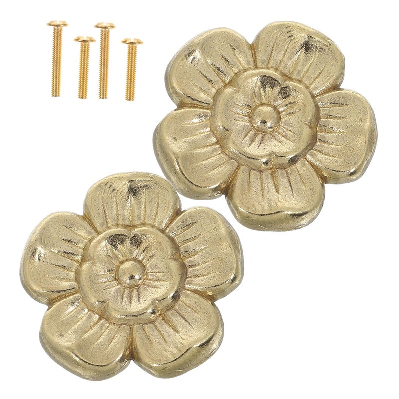 Vintage Brass Flower Cabinet Knobs 2pcs Decorative Drawer Pulls For Wardrobe Cupboard - Image 2