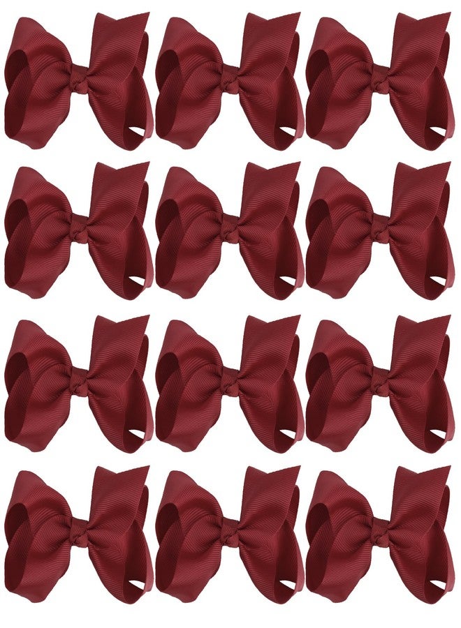 4 Inch Boutique Girls Hair Bows Hair Clips for Girls Toddlers 12 Pcs Solid Color (Cherry Red)